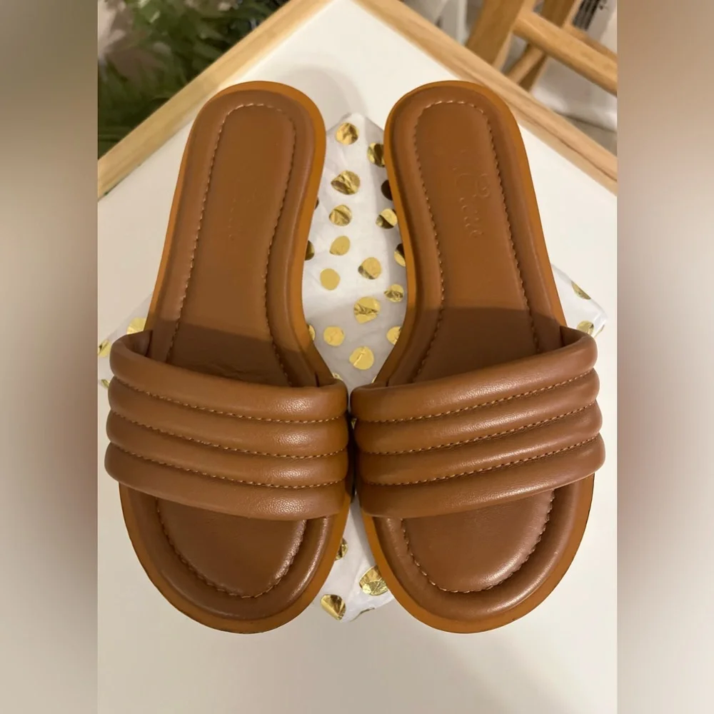 J. Crew Brown Sorrento Padded Leather Sandals Slides - Size 5 - Picture 2 of 11